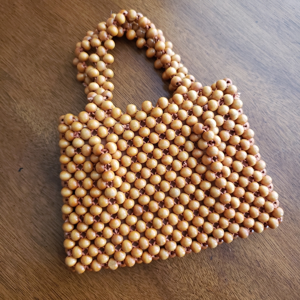 Vintage wooden bead purse. Made in Japan